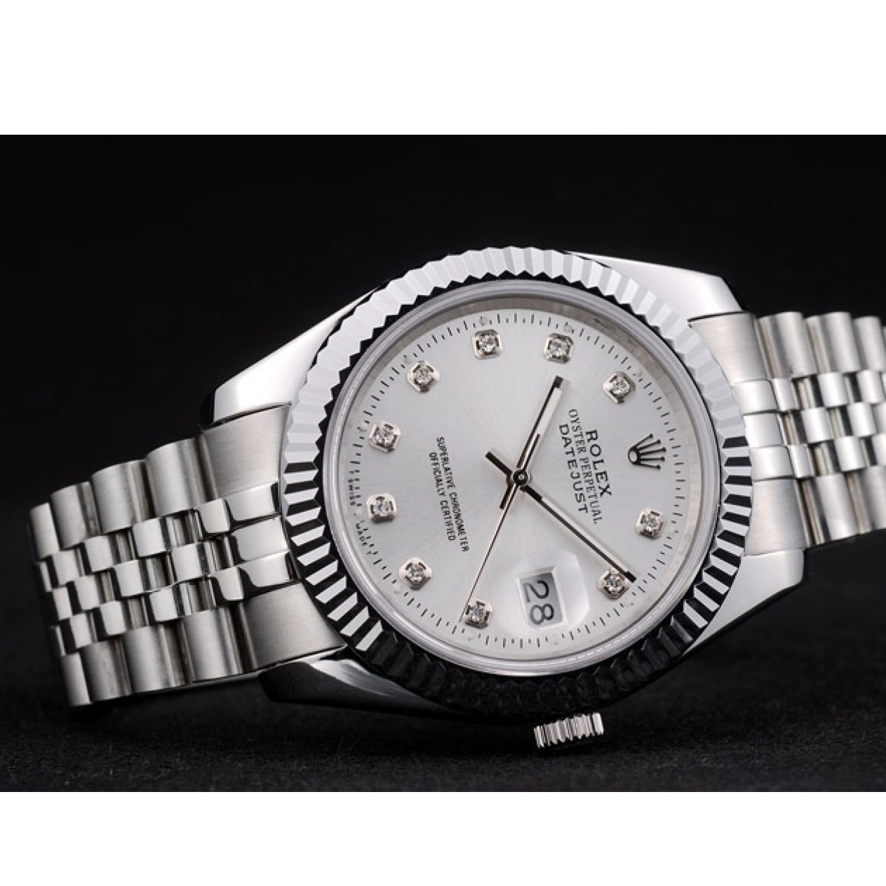 AAA Replica Watches Stainless 41996 Dial Swiss Rolex Steel DateJust Silver Ribbed Bezel 0709